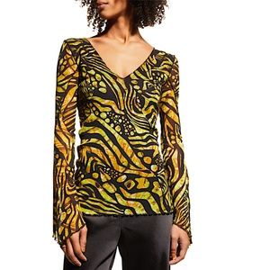 FUZZI  V-Neck Abstract Long-Sleeve Top - Red Flame